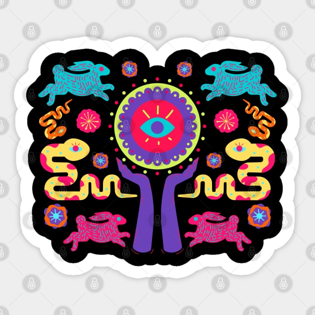 Colorful Evil Eye Symbol with Animals and Flowers Sticker by KoreDemeter14